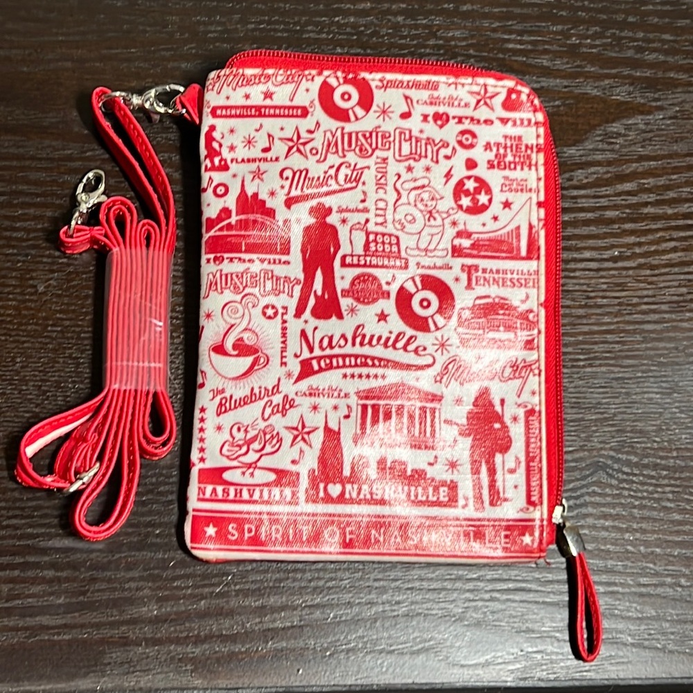 Alicia Klein Red Nashville Tennessee Themed Crossbody Phone Bag w/Strap